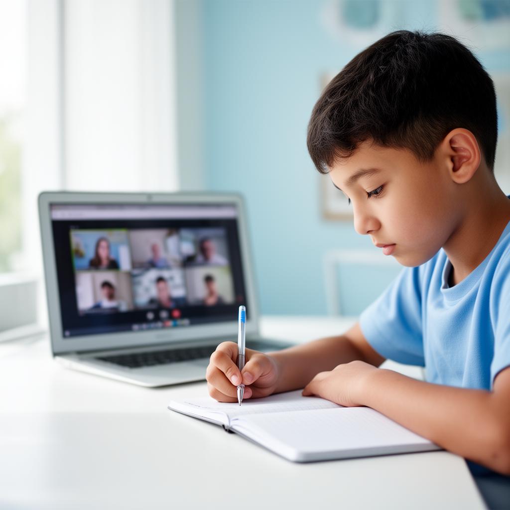 Middle school student engaged in a live online academic tutoring session